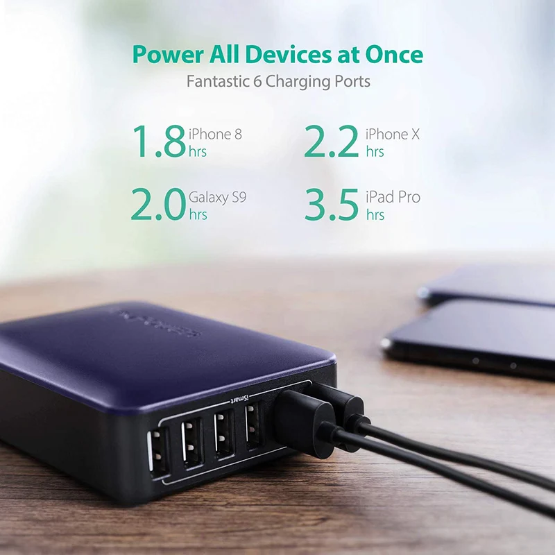 RAVPower 60W 12A 6-Port Desktop Charger RP-PC028