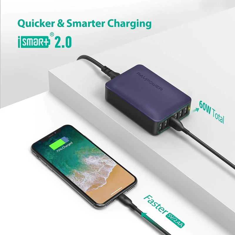RAVPower 60W 12A 6-Port Desktop Charger RP-PC028