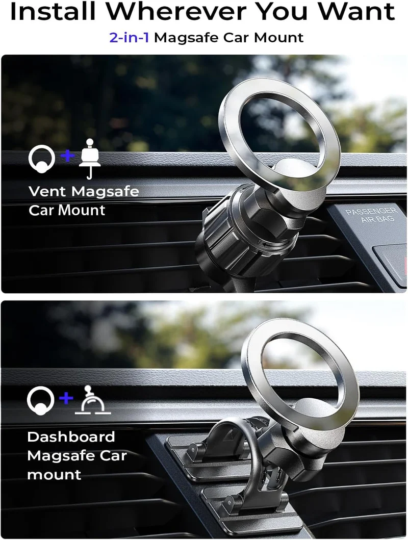 LISEN for MagSafe Car Mount [95% Increase Magnetism] Magnetic Phone Holders for Your Car,Car Accessories for Men Women Truck 360 Dashboard Vent Phone Mount for Garmin GPS Fit iPhone 16 15 14 13 12