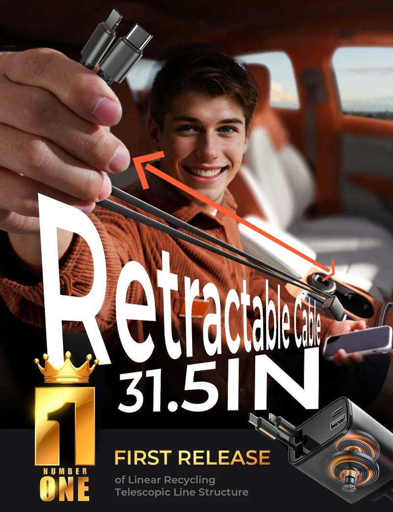 LISEN Retractable Car Charger, for Christmas Day Gifts for Men Women, 69W Cars Adapter USB C Fast Charger for iPhone 17, Car Accessories for Men Women Drivers, for iPhone 17 Pro Max Air 16 15 14 Plus