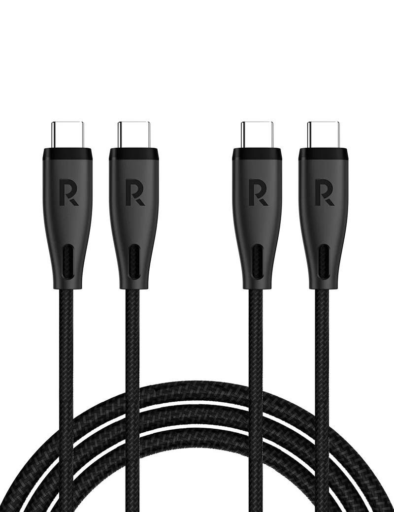 2 Pack RAVPower RP-CB1037 60W C-C 1.2M USB2.0 3A Cable Black