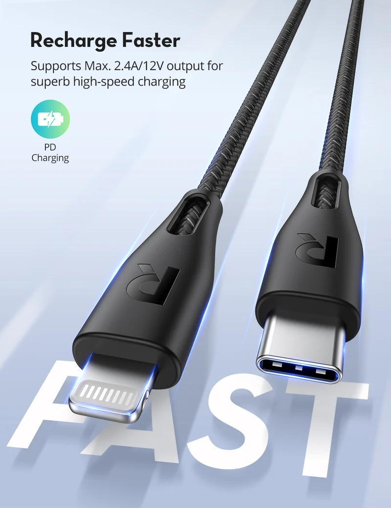 RAVPower Type-C to Lightning Cable 1.2m Nylon Black RP-CB1017