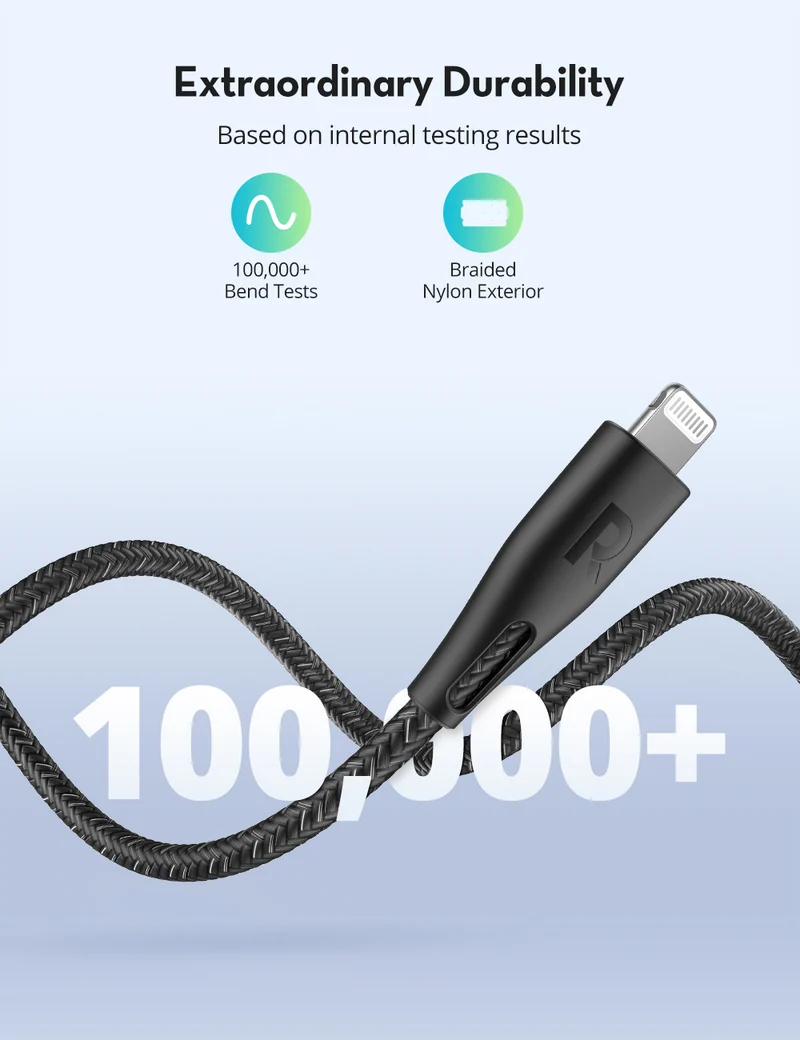 RAVPower Type-C to Lightning Cable 1.2m Nylon Black RP-CB1017