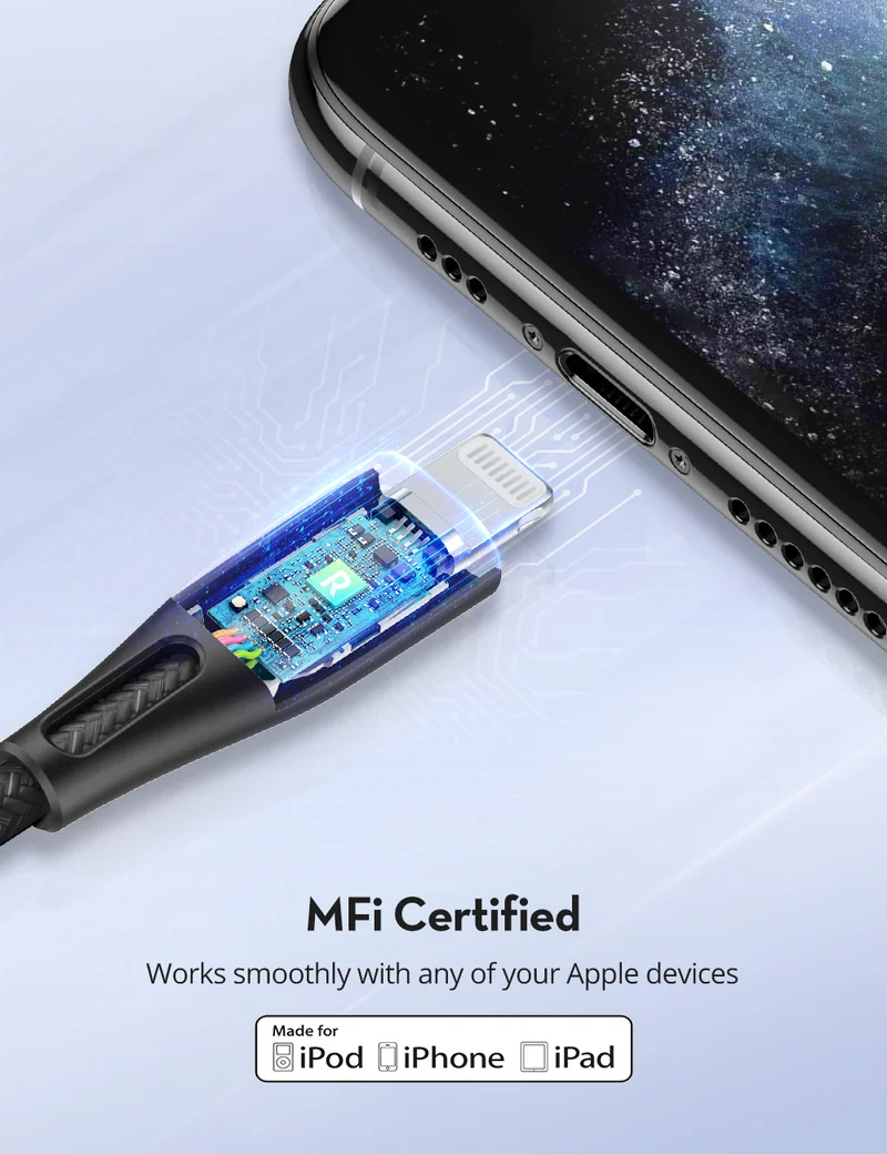 RAVPower Type-C to Lightning Cable 1.2m Nylon Black RP-CB1017