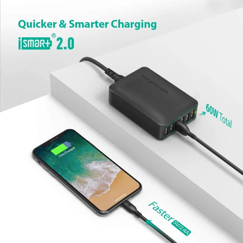 RAVPower 60W 12A 6-Port Desktop Charger RP-PC028