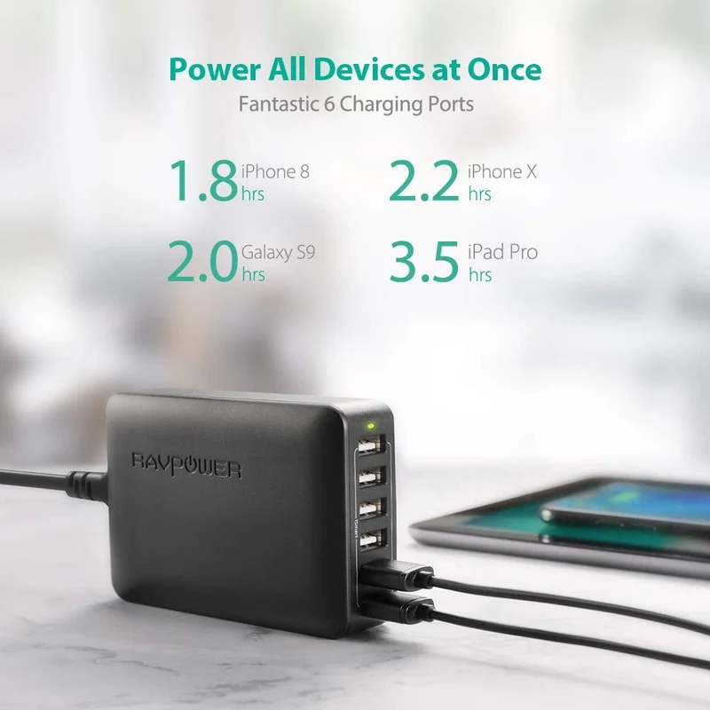 RAVPower 60W 12A 6-Port Desktop Charger RP-PC028