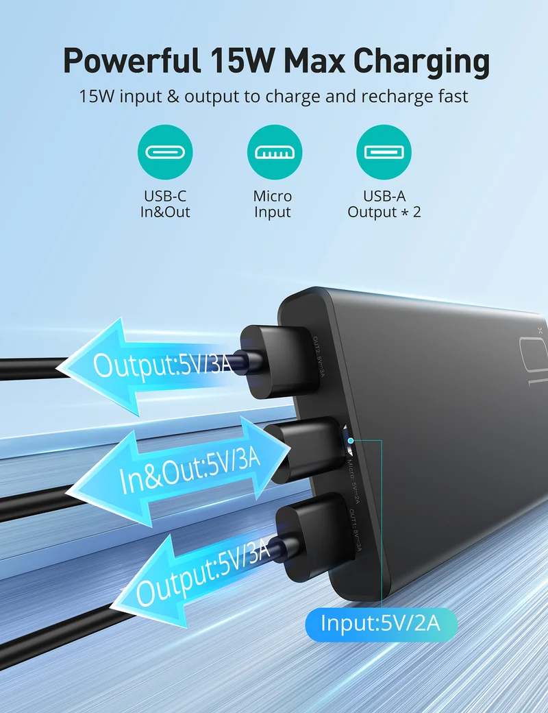 RAVPower AF-PB010 10000mAh 15W Power Bank with USB-C Charging 5V 3A, 2 Pcs