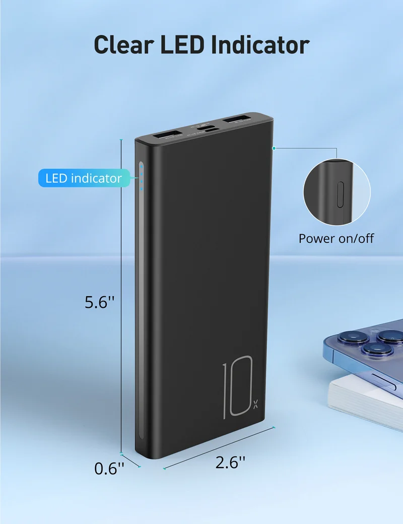 RAVPower AF-PB010 10000mAh 15W Power Bank with USB-C Charging 5V 3A, 2 Pcs