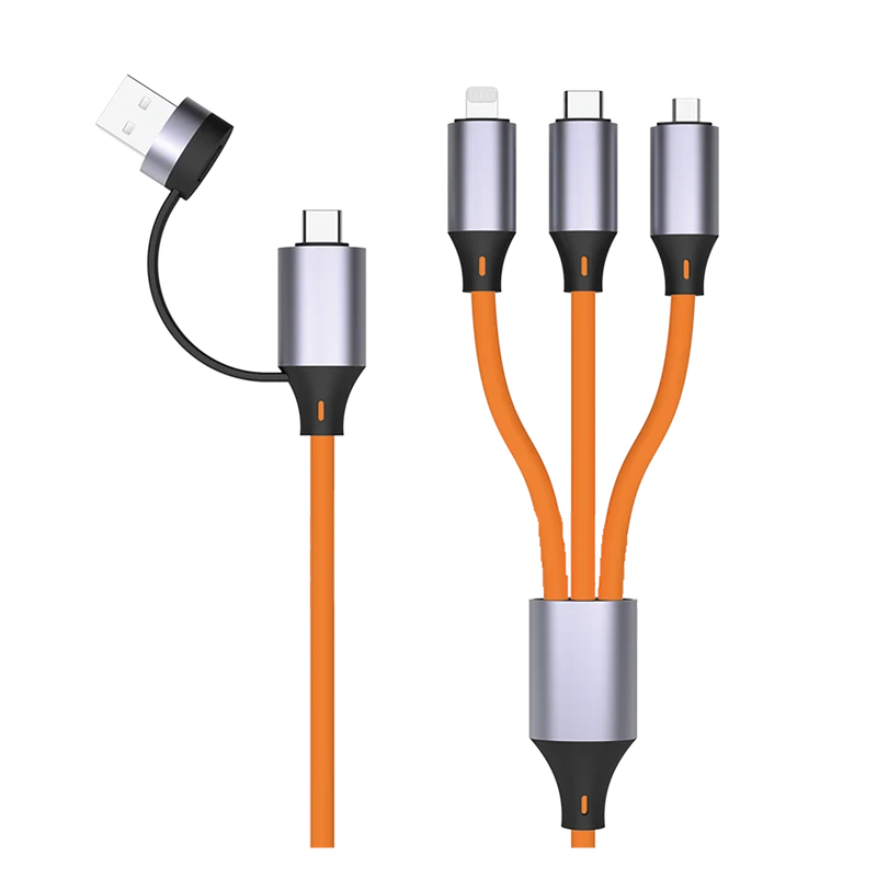 All in One USB Ladekabel - USB A / USB Type-C auf Micro-USB / 8-Pin (Lightning) / USB Type-C - 120 cm - orange