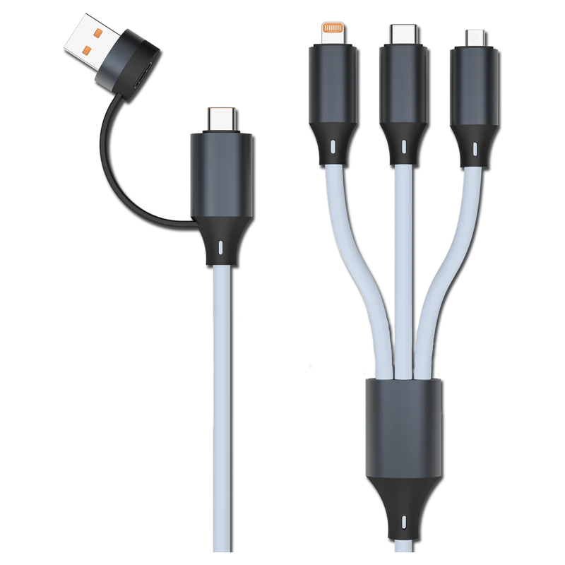 All in One USB Ladekabel - USB A / USB Type-C auf Micro-USB / 8-Pin (Lightning) / USB Type-C - 120 cm - orange