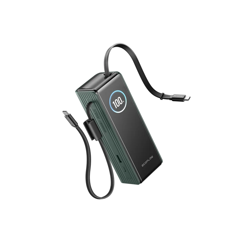 EcoFlow RAPID 25000mAh Powerbank in Grün, mit einziehbaren Kabeln