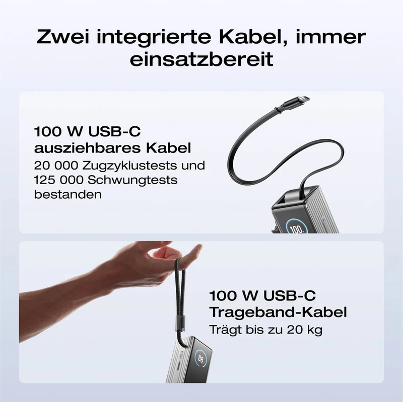 EcoFlow RAPID 25000mAh Powerbank in Grün, mit einziehbaren Kabeln