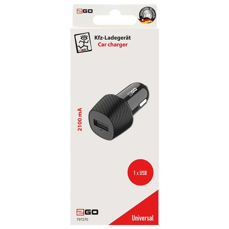 Kfz-Ladegerät 12 V / 24 V - 1 x USB A - 10 W - 2100 mA - schwarz
