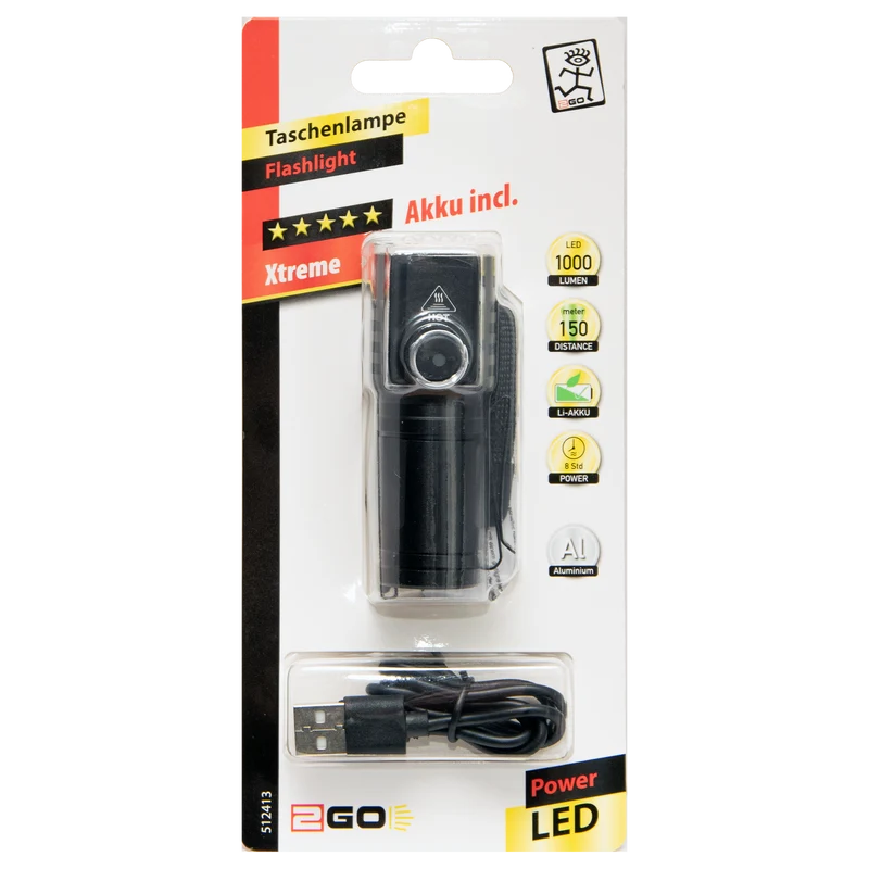 LED Taschenlampe "Xtreme" - 3x LED - 1000 Lumen - 3 Modi - mit Gürtelclip