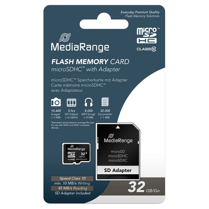 MediaRange microSD Speicherkarte mit SD-Adapter, Class 10