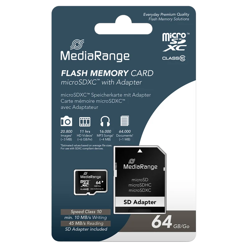 MediaRange microSD Speicherkarte mit SD-Adapter, Class 10
