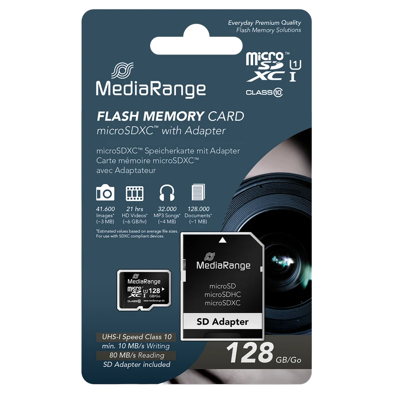 MediaRange microSD Speicherkarte mit SD-Adapter, Class 10
