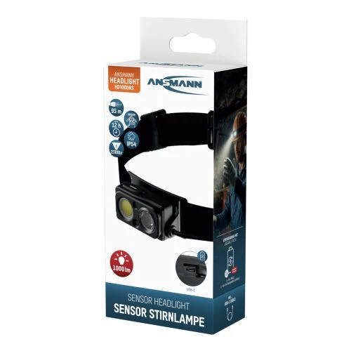 ANSMANN Stirnlampe HD1000RS wiederaufladbar, Schwarz