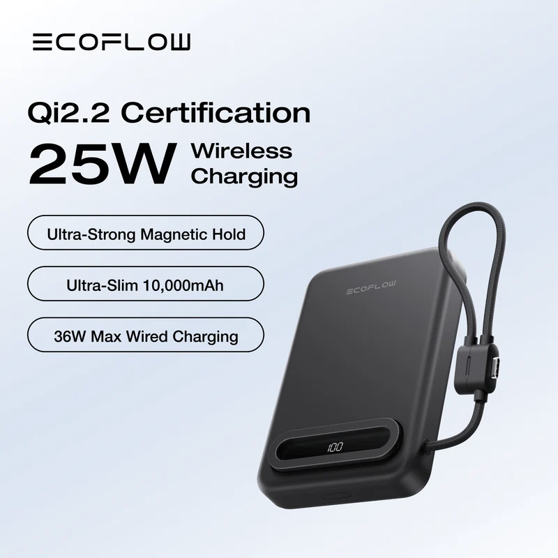 EcoFlow RAPID Mag Qi2.2 Magnetic Power Bank (10,000mAh, 25W, Built-in USB-C Cable)