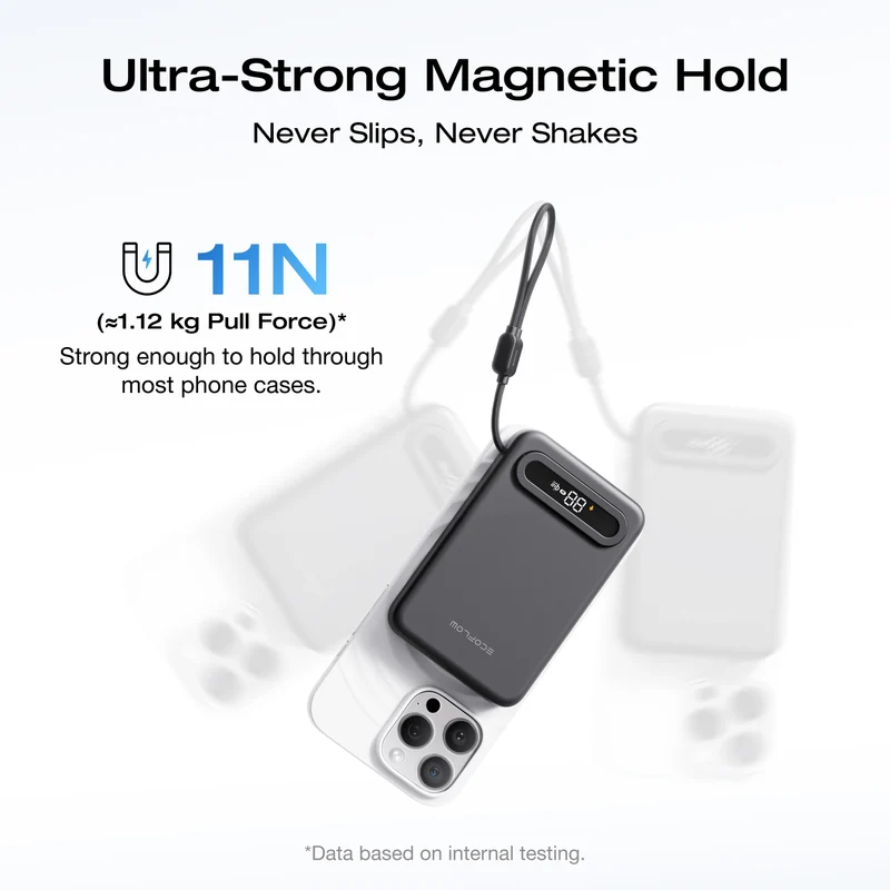 EcoFlow RAPID Mag Qi2.2 Magnetic Power Bank (10,000mAh, 25W, Built-in USB-C Cable)