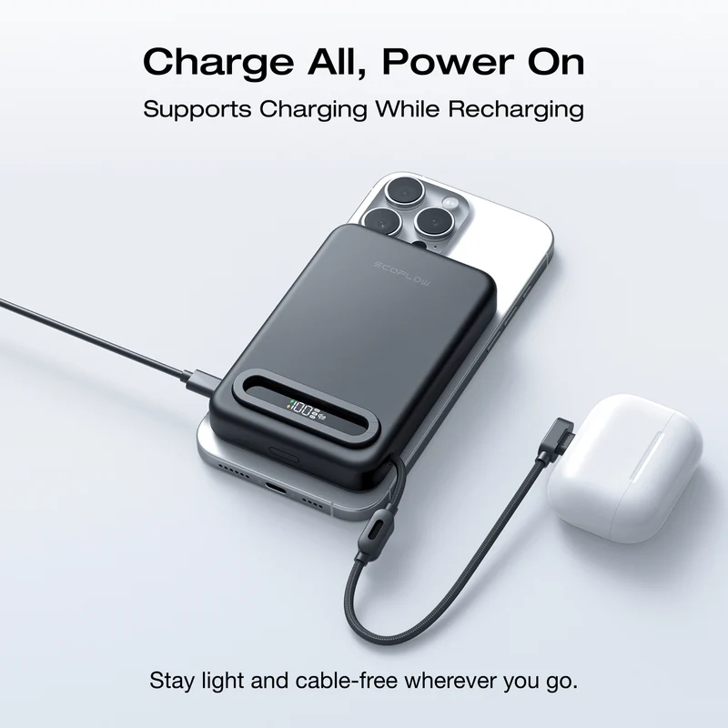 EcoFlow RAPID Mag Qi2.2 Magnetic Power Bank (10,000mAh, 25W, Built-in USB-C Cable)