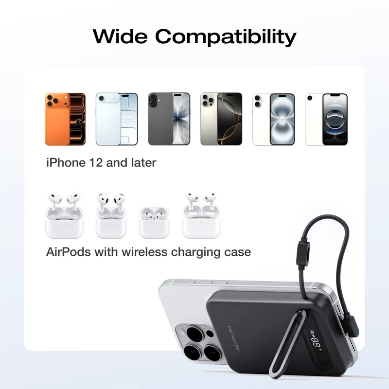 EcoFlow RAPID Mag Qi2.2 Magnetic Power Bank (10,000mAh, 25W, Built-in USB-C Cable)