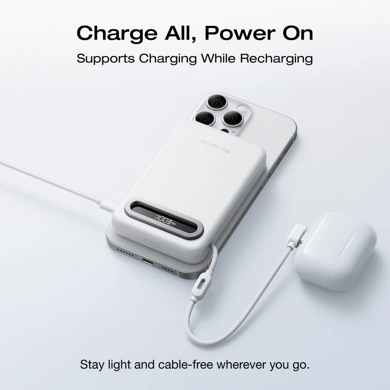 EcoFlow RAPID Mag Qi2.2 Magnetic Power Bank (10,000mAh, 25W, Built-in USB-C Cable)