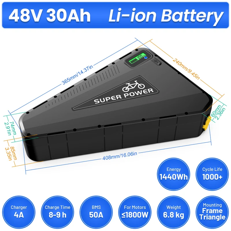 【USA-Lager】P101 48V 60V 72V 20AH 25AH 30AH BMS50-60A Dreieck-Akku mit GPS, LG5000 Zellen, Li-Ionen-E-Bike-Akku