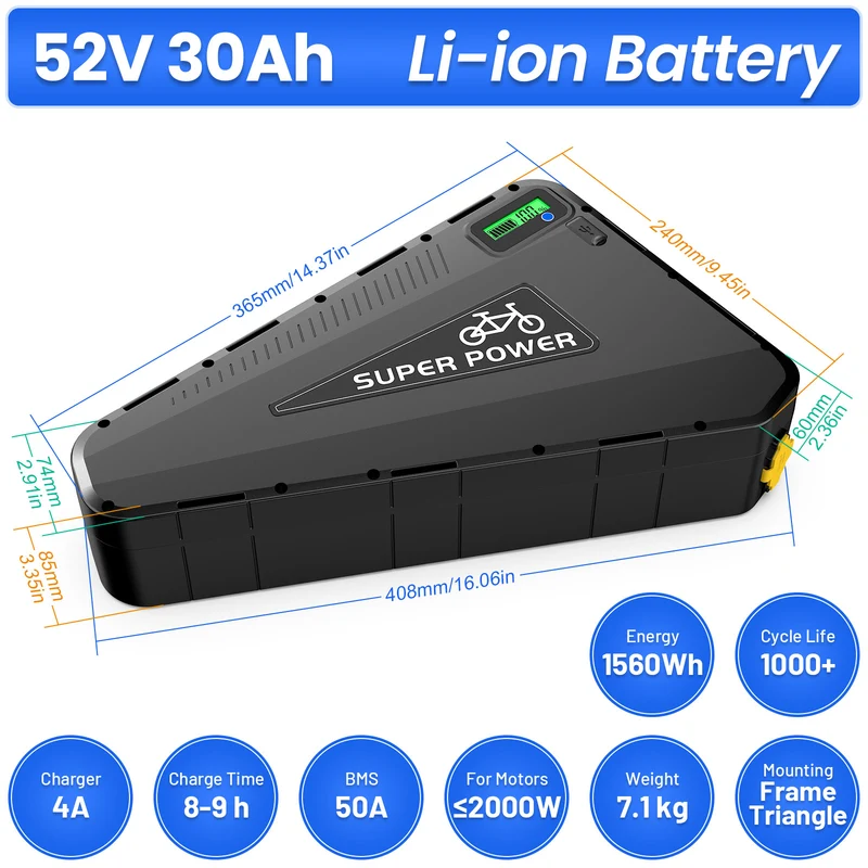 【USA-Lager】P101 48V 60V 72V 20AH 25AH 30AH BMS50-60A Dreieck-Akku mit GPS, LG5000 Zellen, Li-Ionen-E-Bike-Akku