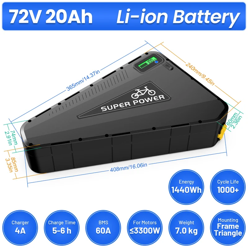 【USA-Lager】P101 48V 60V 72V 20AH 25AH 30AH BMS50-60A Dreieck-Akku mit GPS, LG5000 Zellen, Li-Ionen-E-Bike-Akku
