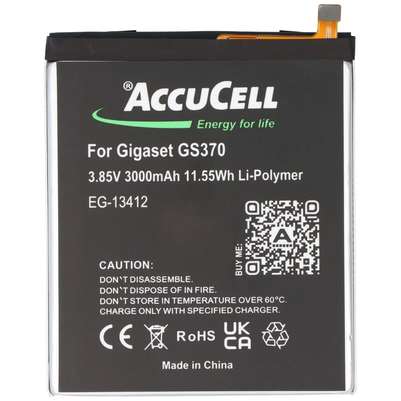 AccuCell Akku passend für Gigaset GS370, Li-Polymer, 3,85V, 2850mAh, 11,0Wh