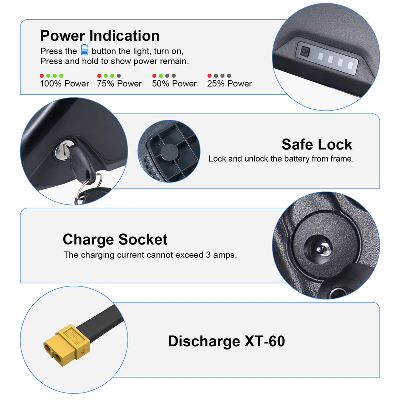 【USA-Lagerware】R049-8 48V 52V 20AH BMS50A Chinesischer 5000mAh LG5000 Akku für E-Bikes mit 3A Ladegerät