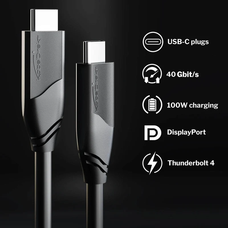 USB-C-Kabel - USB 4.0, Power Delivery 3, Thunderbolt 4, schwarz - 2m