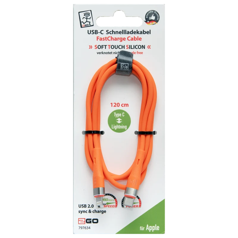 USB Datenkabel - USB Type-C auf 8-Pin (Lightning) - Soft Touch Silikon - 120 cm - verschiedene Farben