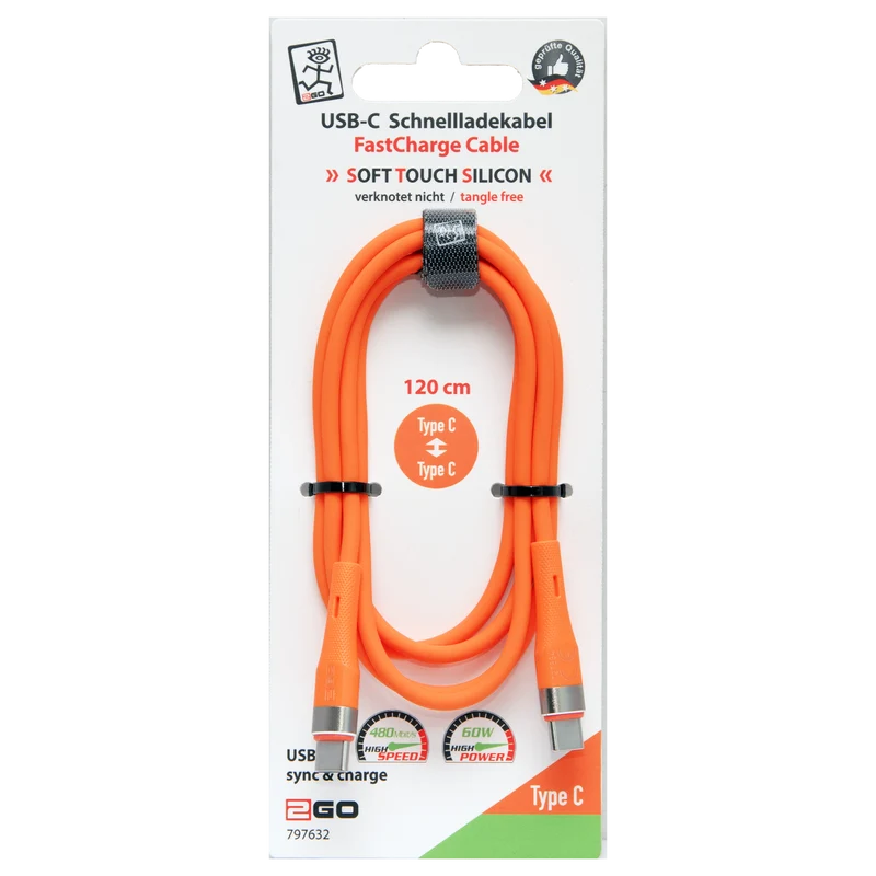 USB Datenkabel - USB Type-C auf USB Type-C - Soft Touch Silikon - 120 cm - verschiedene Farben