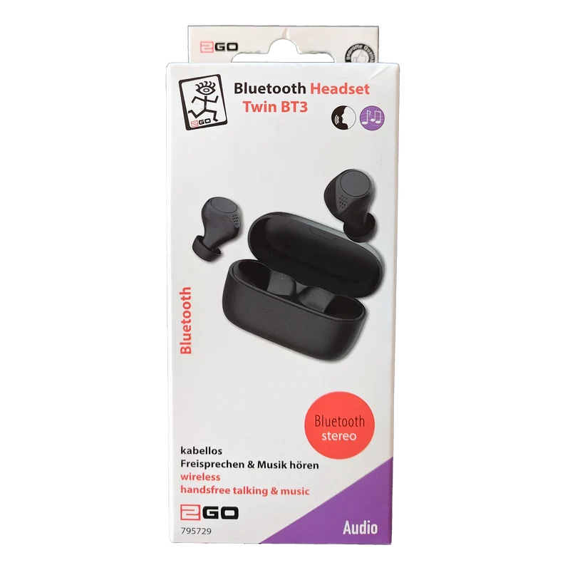 Bluetooth Headset "TWIN BT" - inkl. 3 Paar Ohrstöpsel - Ladebox - Touch-Steuerung - schwarz
