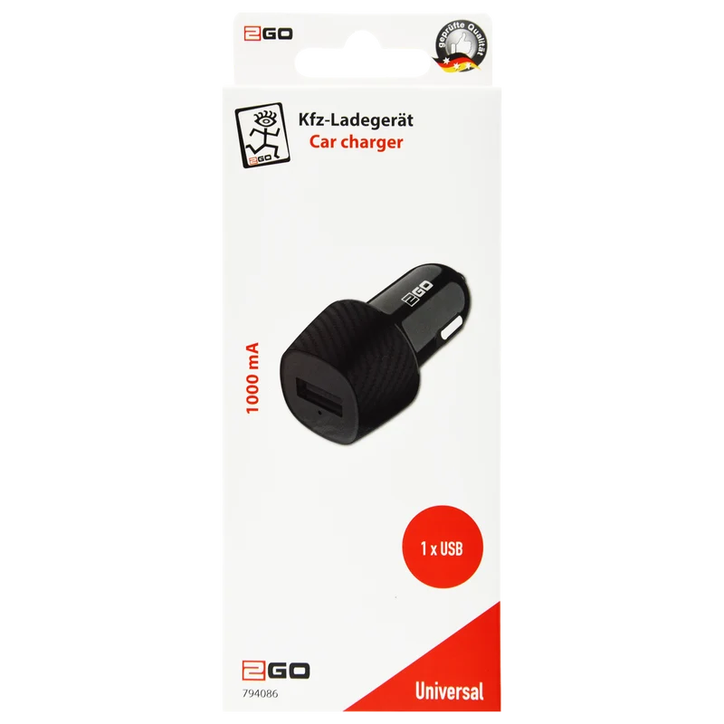 Kfz-Ladegerät 12 V / 24 V - 1 x USB A - 5 W - 1000 mA - schwarz