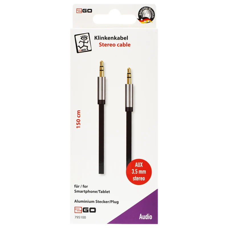 AUX Stereo-Audio-Kabel - 3,5 mm Klinkenstecker auf 3,5 mm Klinkenstecker - 150 cm - schwarz