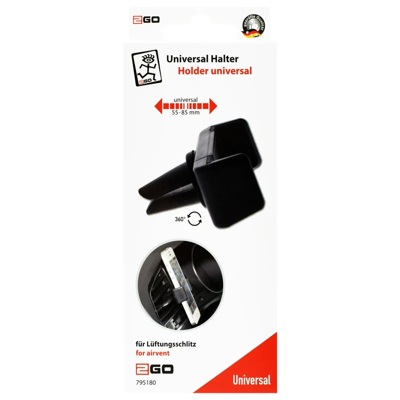 Universal Passivhalter - für die Kfz-Lüftung - 50 mm bis 90 mm Breite - 360° rotierbar - schwarz