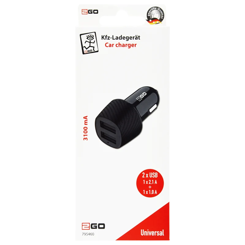 Kfz-Ladegerät 12 V / 24 V - 2 x USB A - 15 W - 3100 mA - schwarz