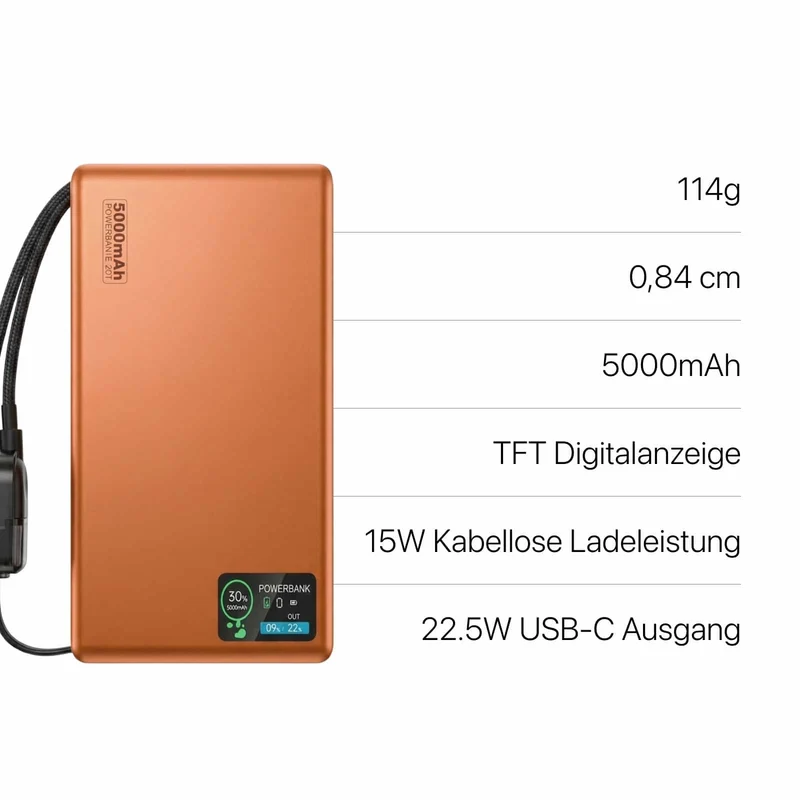 22,5W Ultra Slim Q2 Powerbank mit Display