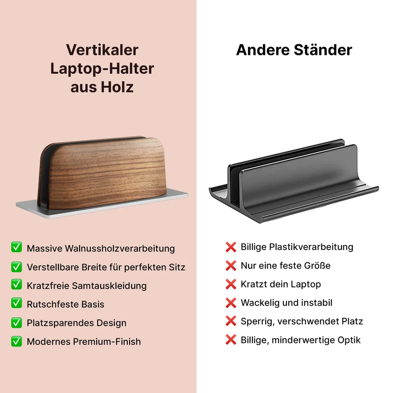 Vertikaler Laptop-Halter aus Holz