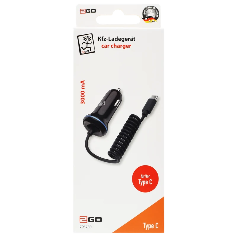Kfz-Ladegerät 12 V / 24 V - USB Type-C & 1 x USB A - 15 W - 3000 mA - schwarz