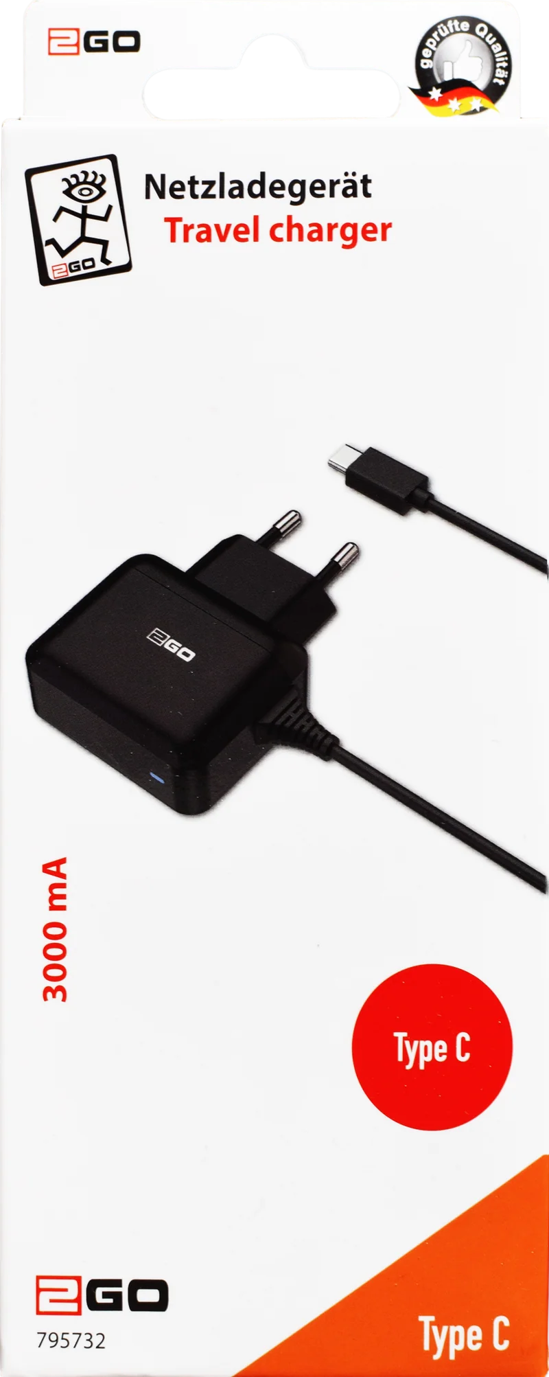 Netz-Ladegerät 100 V - 240 V - USB Type-C - 15 W - 3000 mA - 140 cm Kabellänge - schwarz