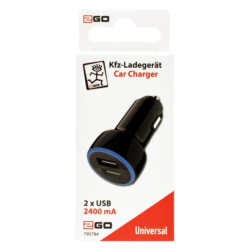 Kfz-Ladegerät 12 V / 24 V - 2 x USB A - 12 W - 2400 mA - schwarz
