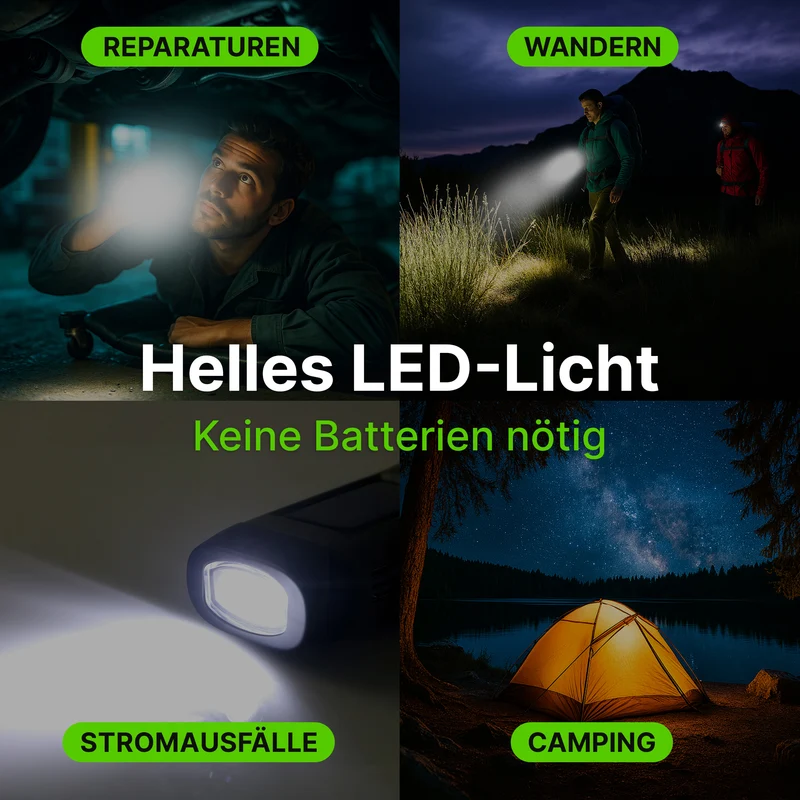 Solarbetriebene Handkurbel-Taschenlampe mit integrierter Powerbank