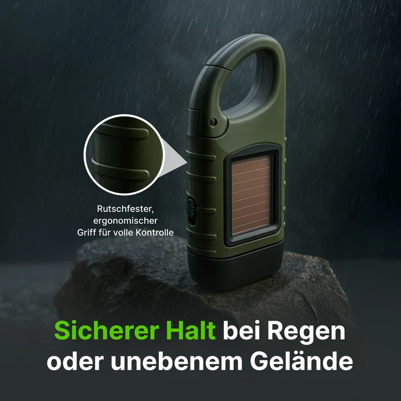 Solarbetriebene Handkurbel-Taschenlampe mit integrierter Powerbank