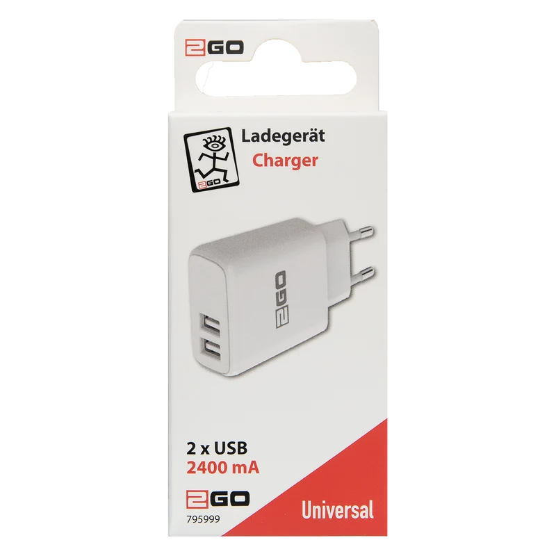 Netz-Ladegerät 100 V - 240 V - 2 x USB A - 10 W - 2100 mA - weiß