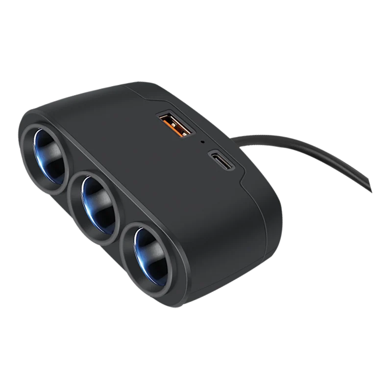 Zigarettenanzünder-Verteiler - 3-fach - 1 x USB A - 1 x USB Type-C - max. 120 W - schwarz