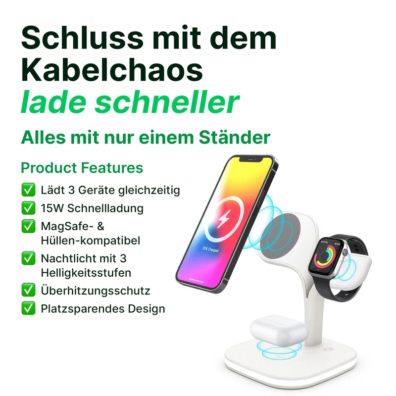 5-in-1 Magnetische Wireless-Ladestation für iPhone, Apple Watch und AirPods